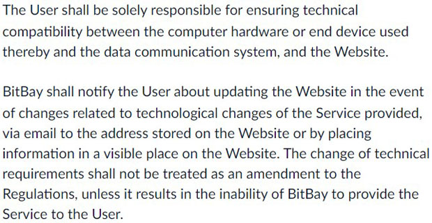 BitBay клиенттің жауапкершілігі