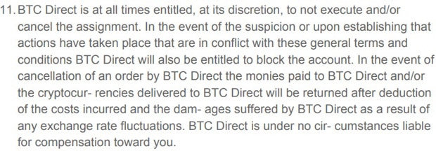 BTC Direct есептік жазбаны бұғаттау