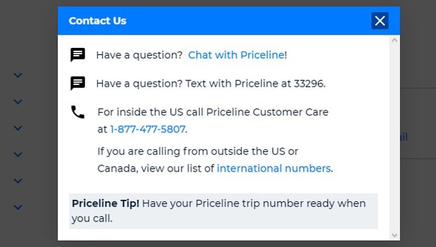 priceline.com техникалық қолдау