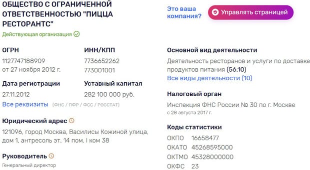 Domino ' s Pizza деректемелері