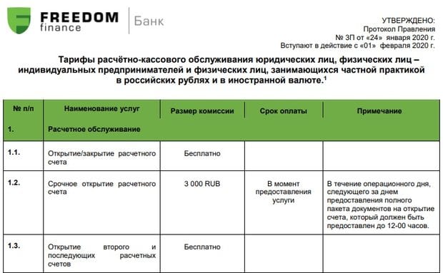 Freedom Finance-тен Интернет-эквайринг тарифтер