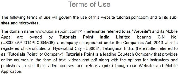Tutorials Point пайдаланушы келісімі