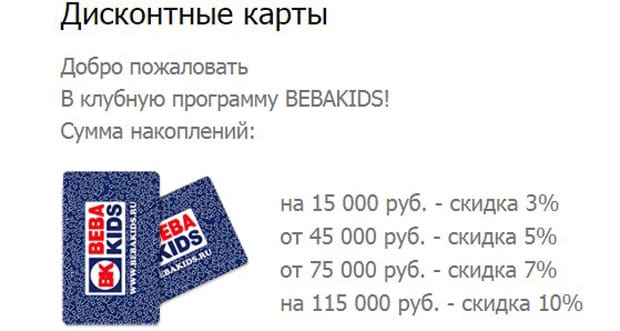 Beba Kids жеңілдік карталары