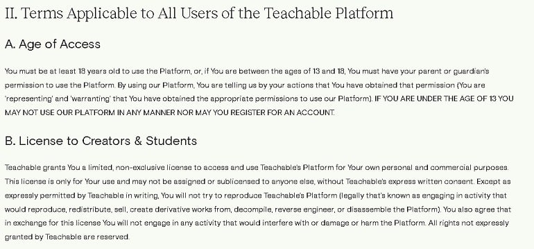 teachable.com қызмет көрсету ережелері