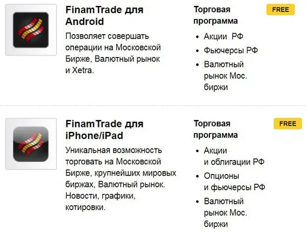 finam.ru мобильді қосымша