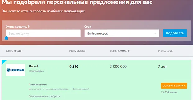 banki.ru өтінімді толтыру нысаны