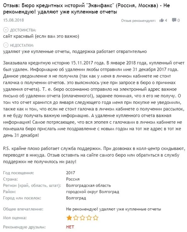 online.equifax.ru қызмет туралы пікірлер