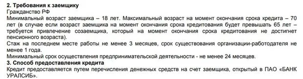 uralsib.ru қарыз алушыға қойылатын талаптар