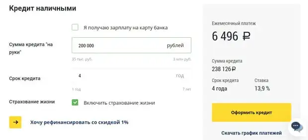 uralsib.ru онлайн калькулятор