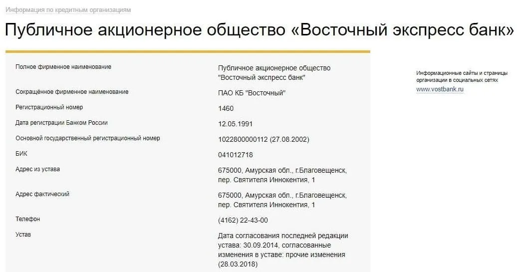 vostbank.ru банк деректемелері