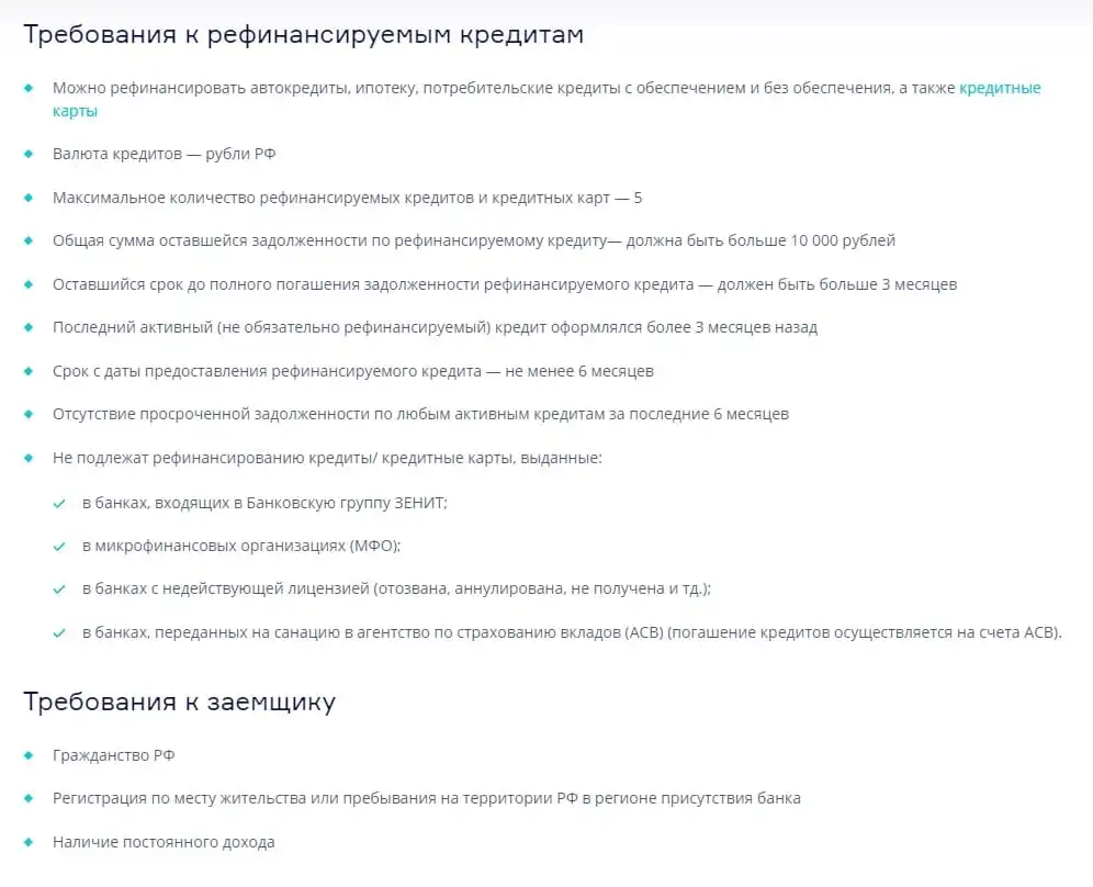 zenit.ru қайта қаржыландыру шарттары