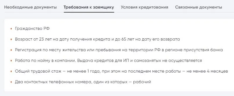 psbank.ru қарыз алушыға қойылатын талаптар