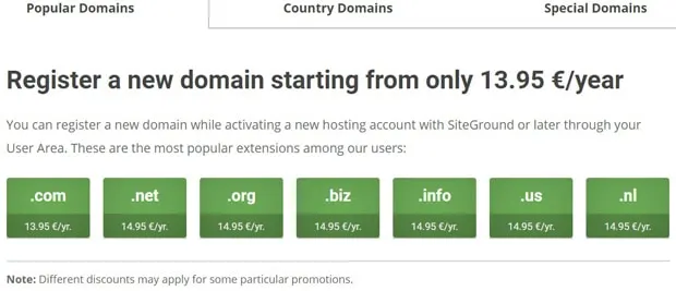 SiteGround домендері