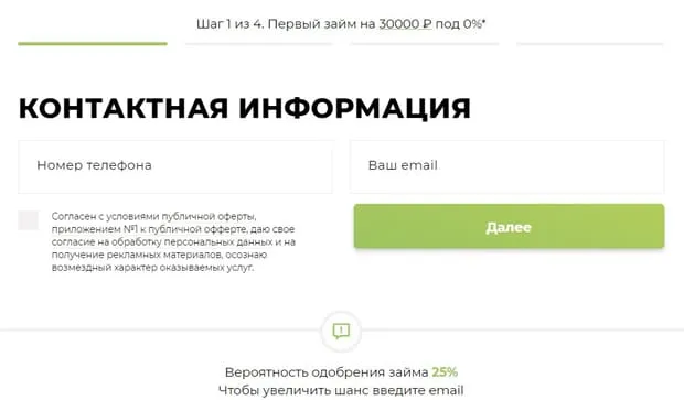 zaimark.ru өтінімді ресімдеу