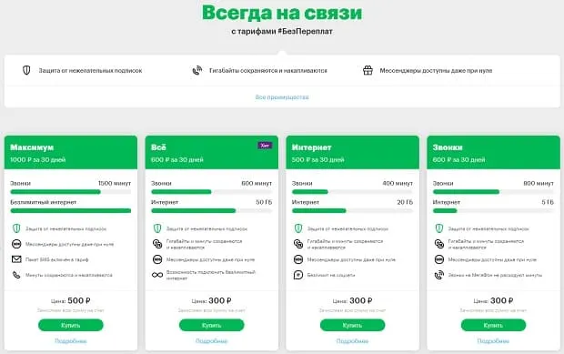 megafon.ru тарифтер