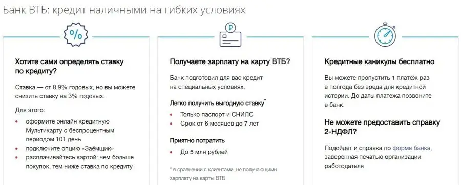 VTB қолма-қол несие артықшылықтары