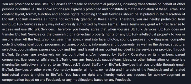 BTC Turk сервисті коммерциялық мақсатта пайдалануға тыйым салу туралы