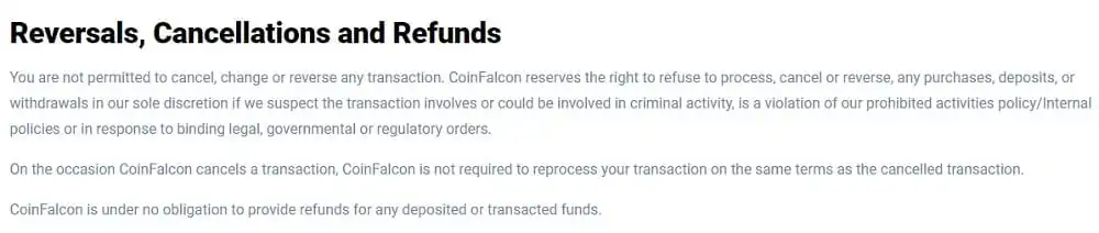 CoinFalcon ақшаны қайтару